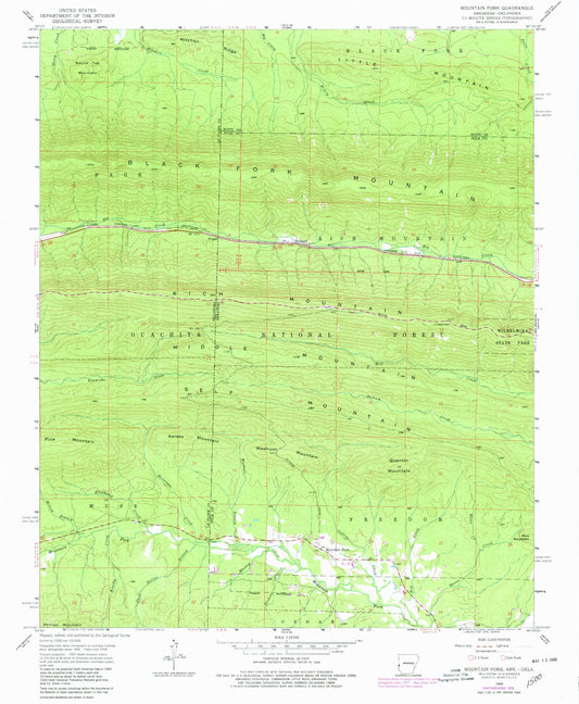 Classic USGS Mountain Fork Arkansas 7.5'x7.5' Topo Map Image
