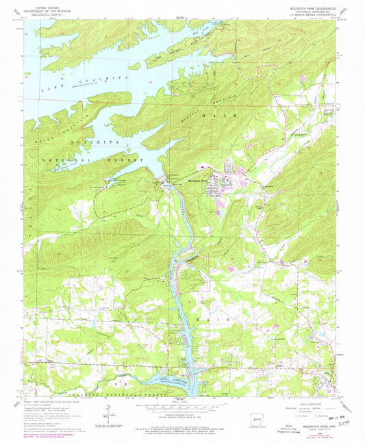 Classic USGS Mountain Pine Arkansas 7.5'x7.5' Topo Map Image