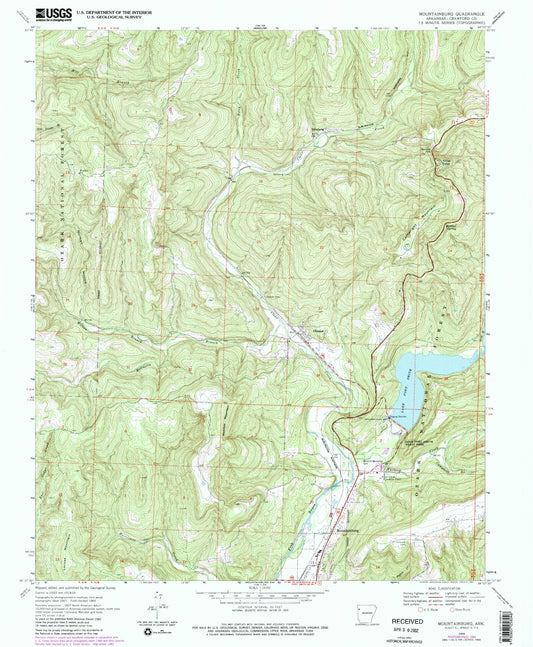 Classic USGS Mountainburg Arkansas 7.5'x7.5' Topo Map Image