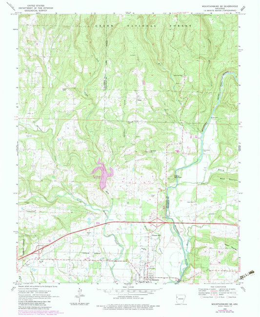 Classic USGS Mountainburg SE Arkansas 7.5'x7.5' Topo Map Image