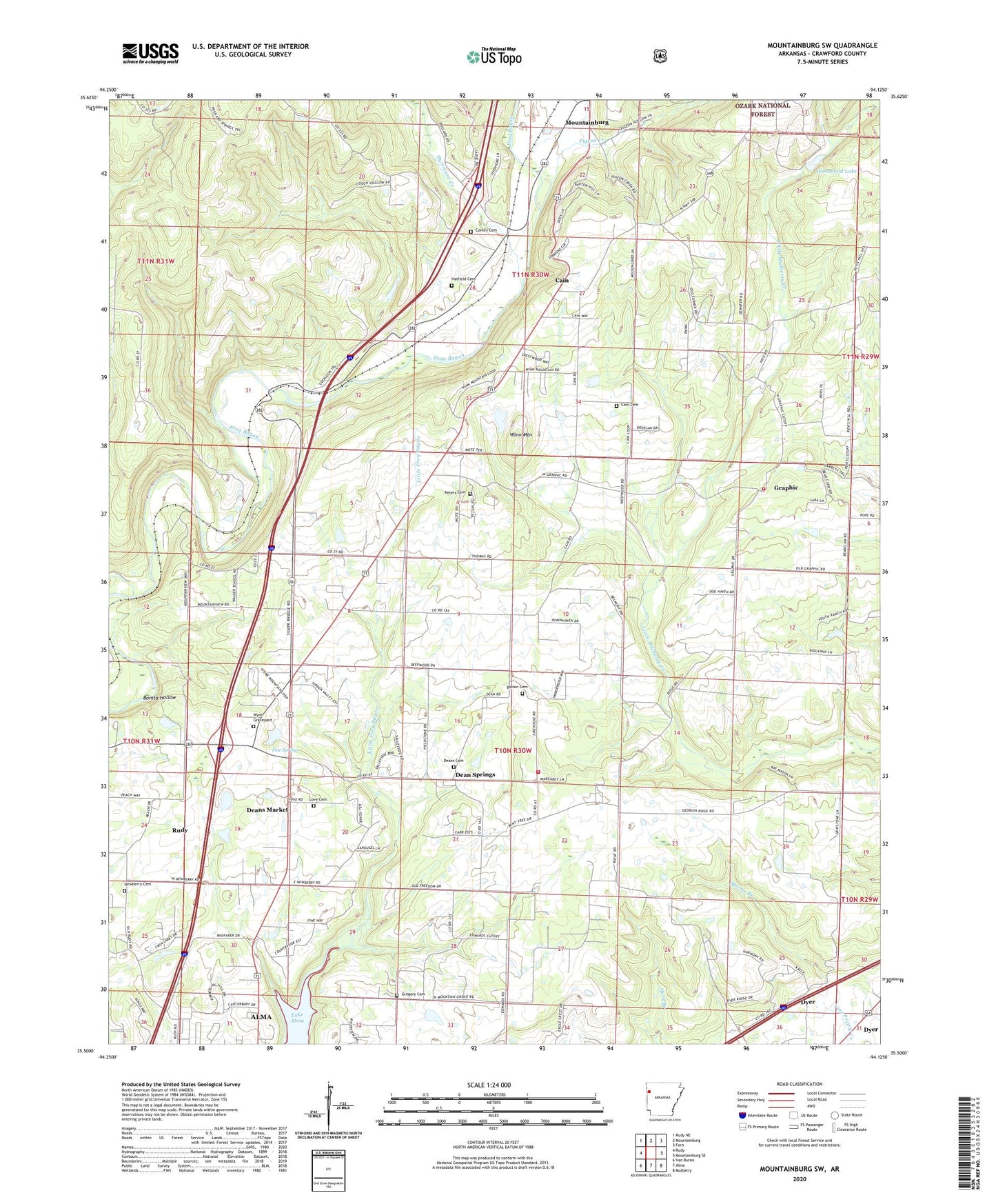 Mountainburg SW Arkansas US Topo Map Image