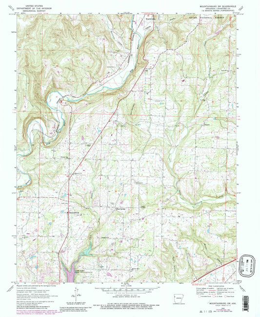 Classic USGS Mountainburg SW Arkansas 7.5'x7.5' Topo Map Image