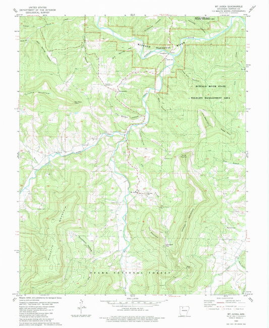 Classic USGS Mount Judea Arkansas 7.5'x7.5' Topo Map Image