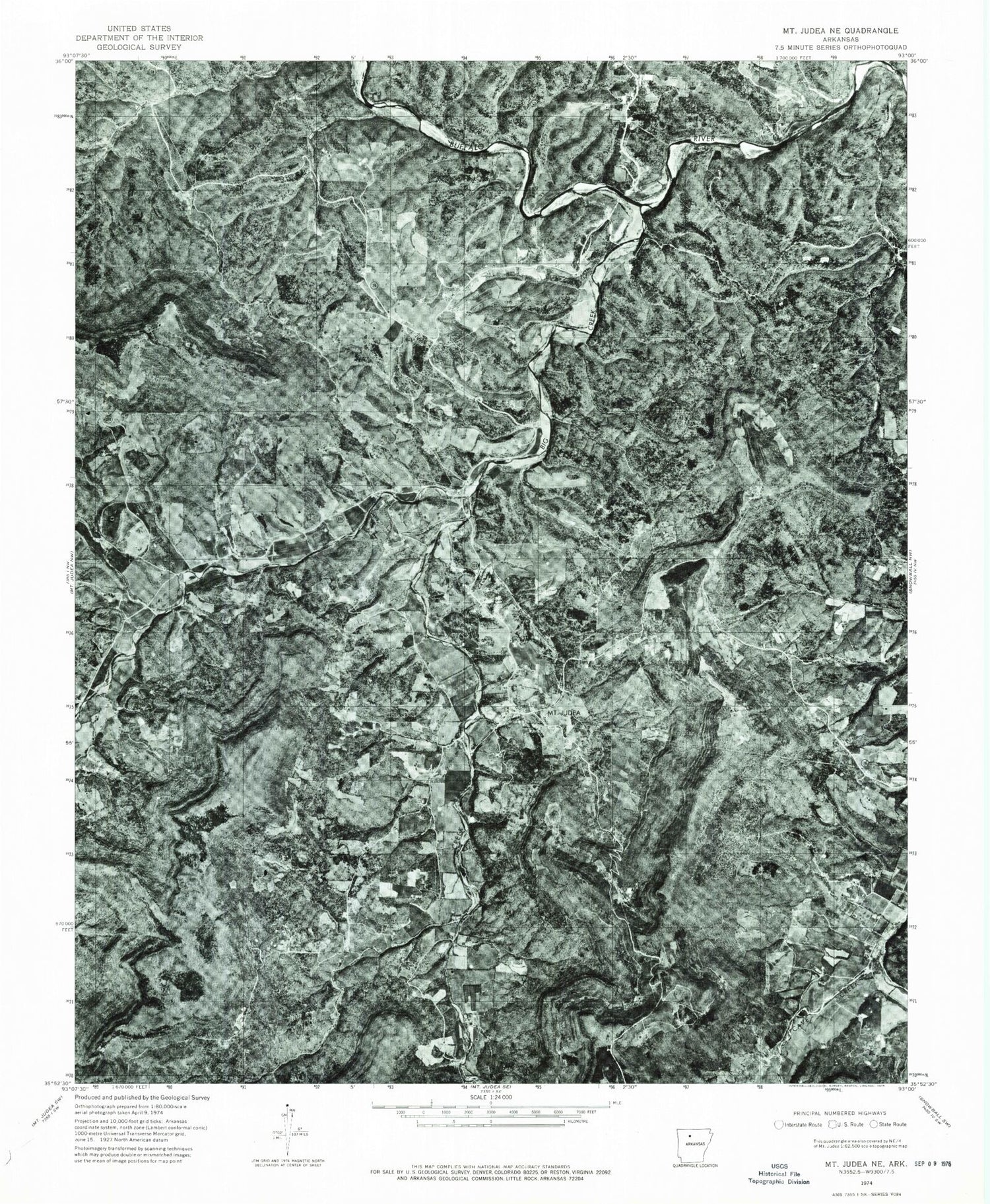 Classic USGS Mount Judea Arkansas 7.5'x7.5' Topo Map Image