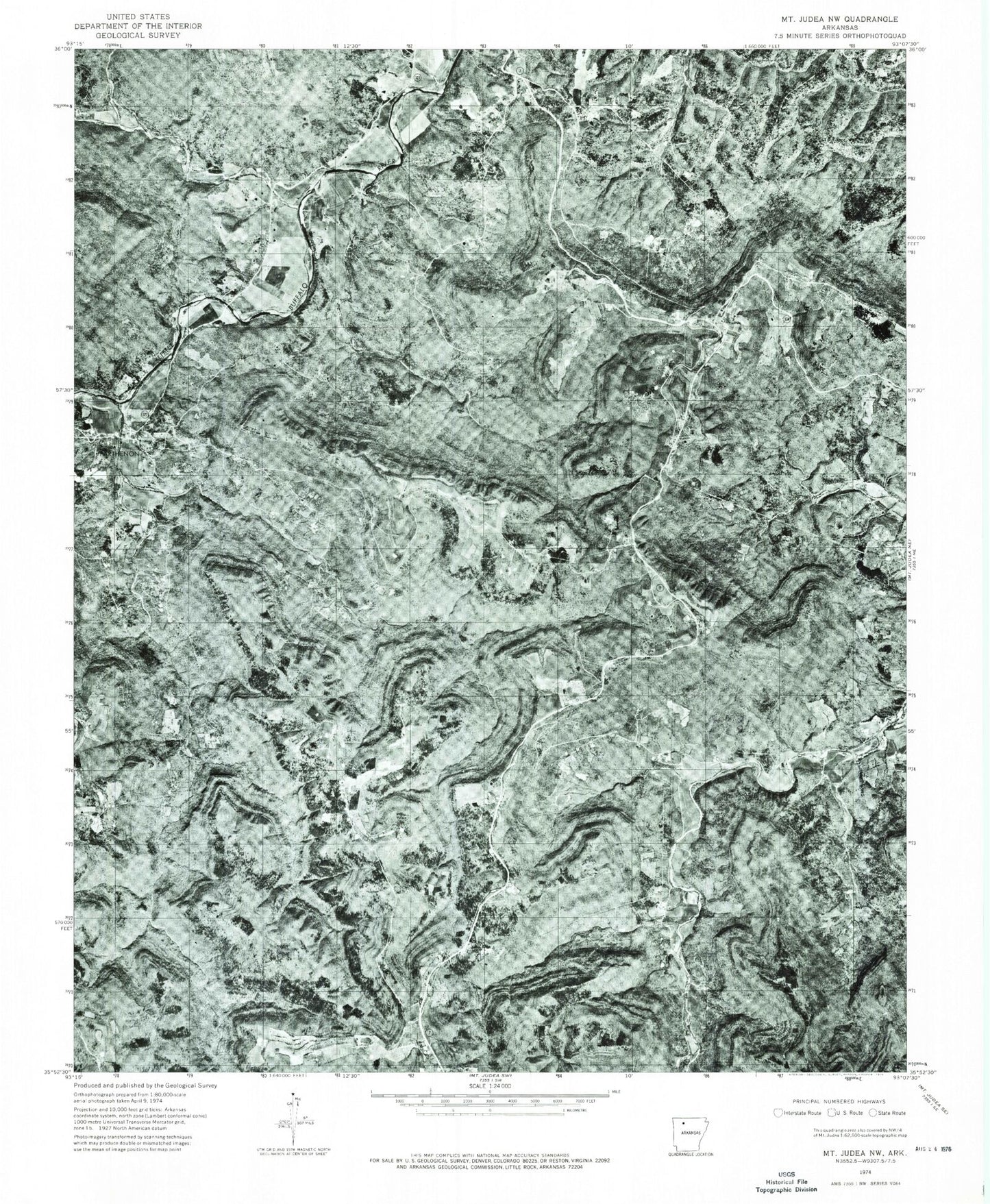 Classic USGS Parthenon Arkansas 7.5'x7.5' Topo Map Image
