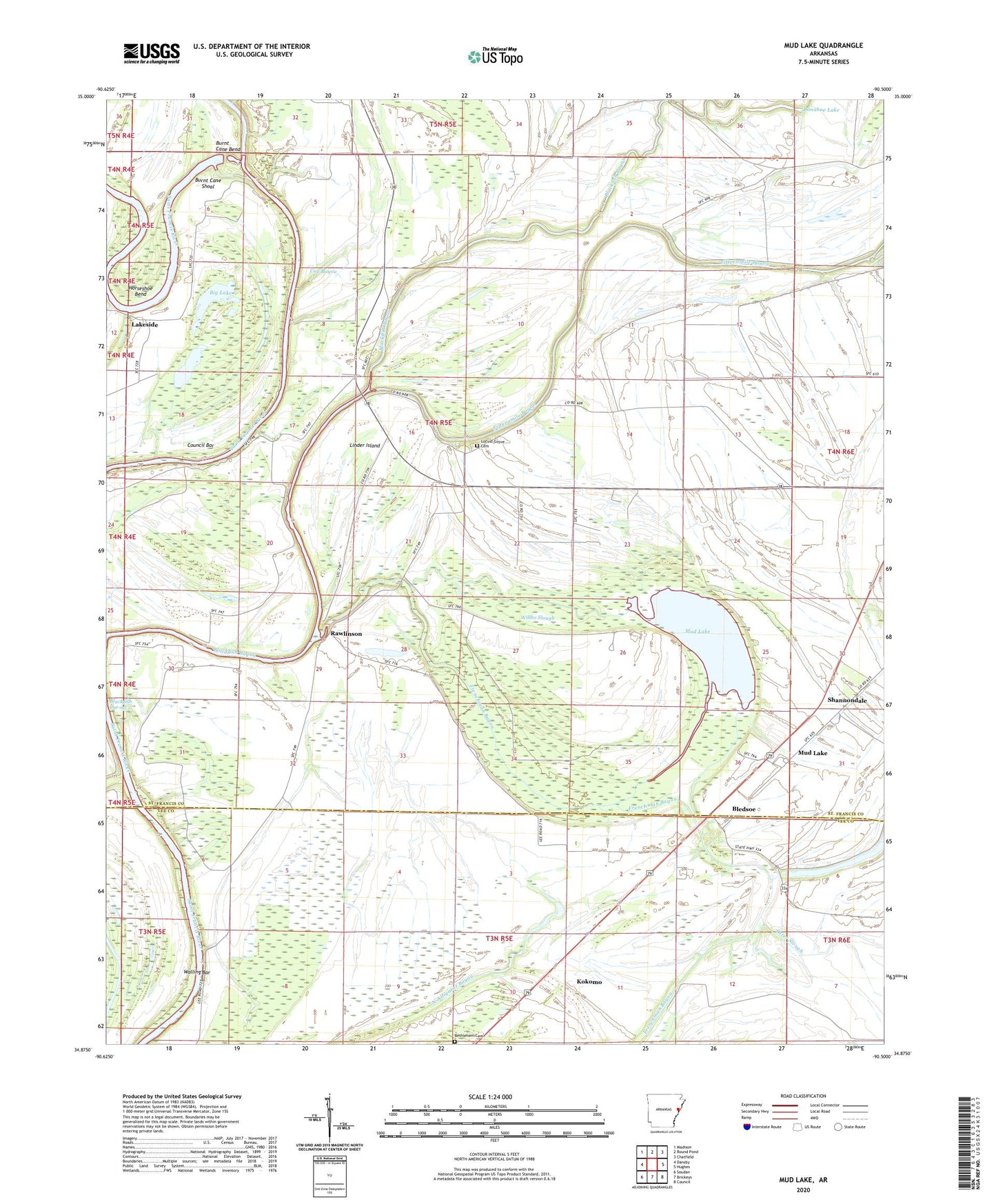 Mud Lake Arkansas US Topo Map Image