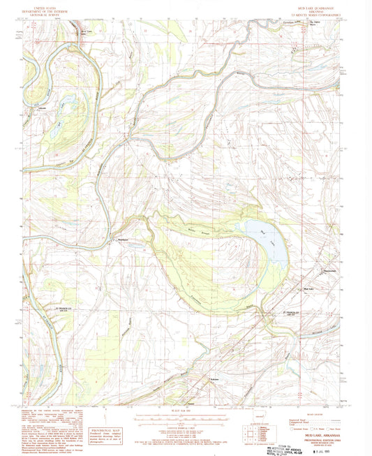 Classic USGS Mud Lake Arkansas 7.5'x7.5' Topo Map Image