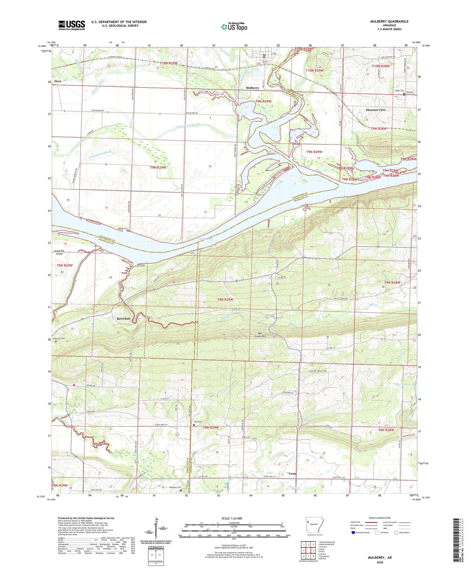 Mulberry Arkansas US Topo Map Image