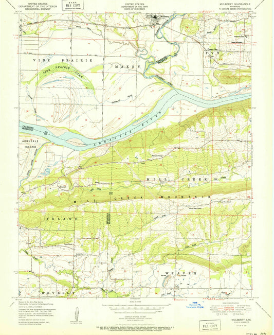 Classic USGS Mulberry Arkansas 7.5'x7.5' Topo Map Image