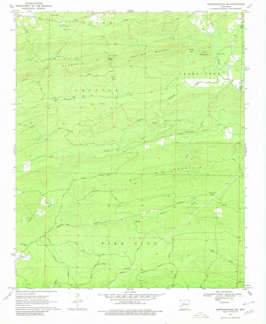 Classic USGS Murfreesboro NE Arkansas 7.5'x7.5' Topo Map Image