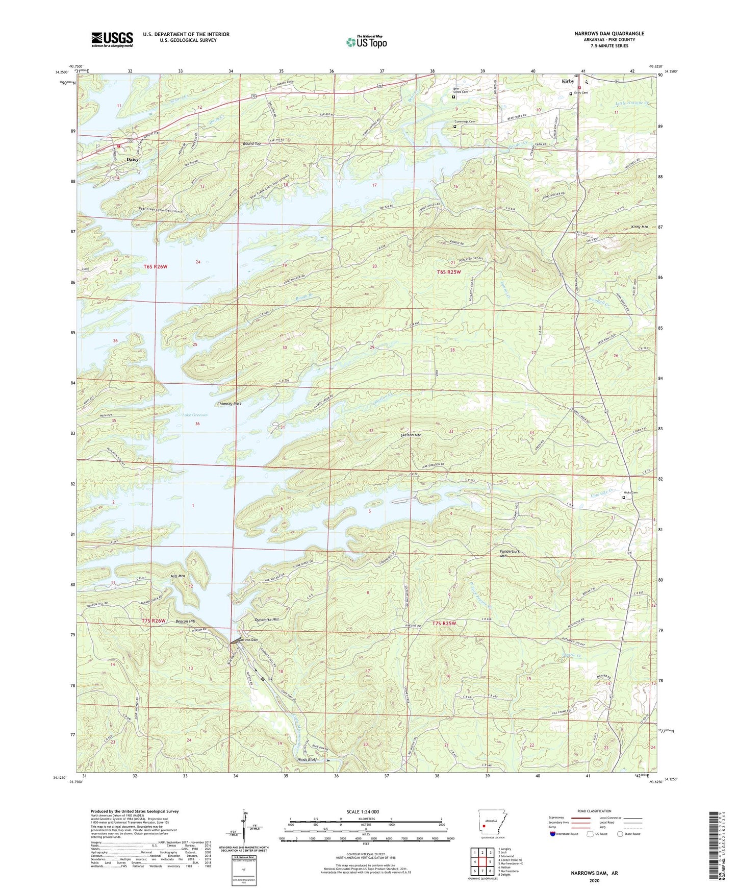 Narrows Dam Arkansas US Topo Map Image