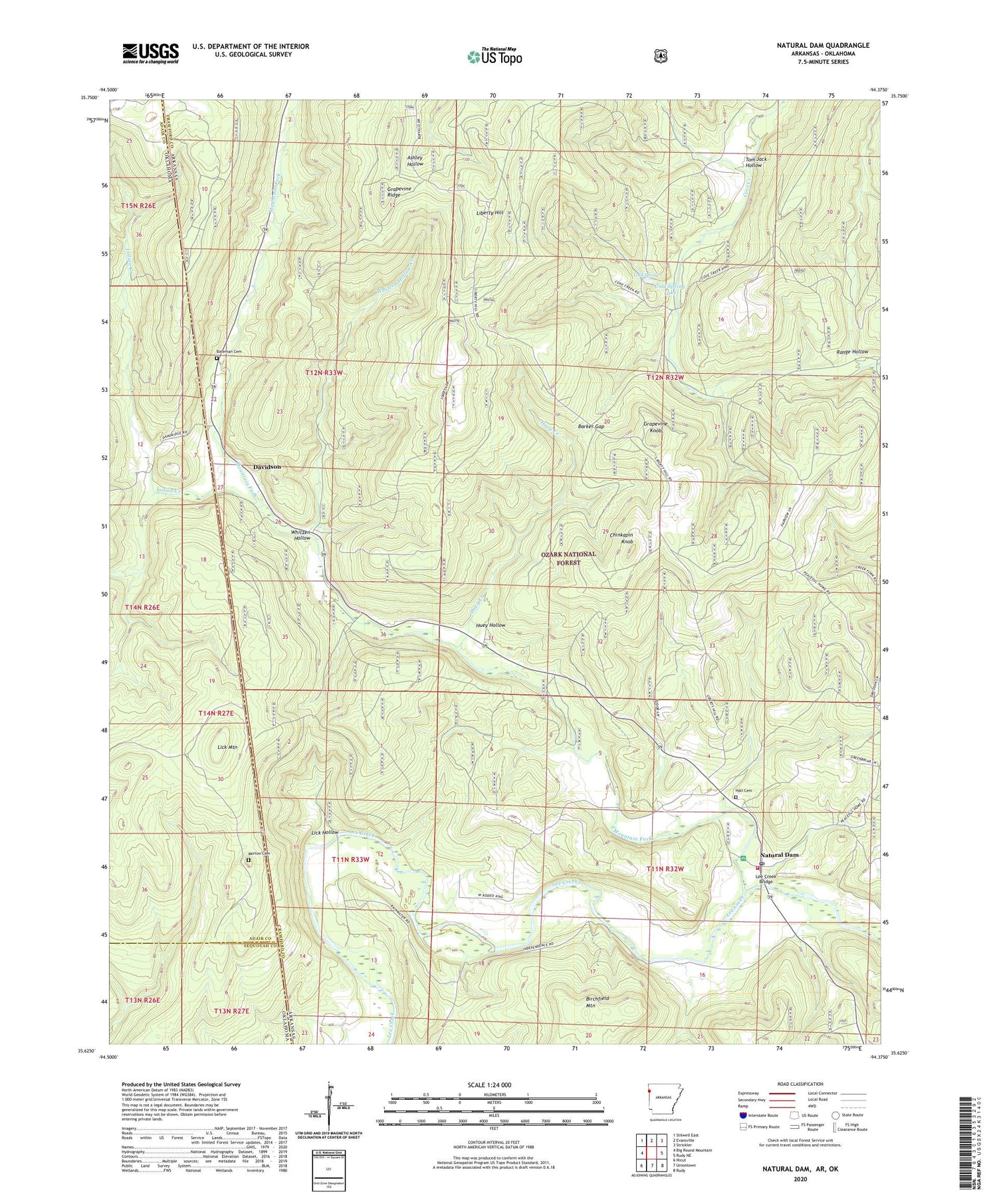 Natural Dam Arkansas US Topo Map Image
