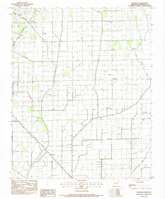 Classic USGS Needham Arkansas 7.5'x7.5' Topo Map Image