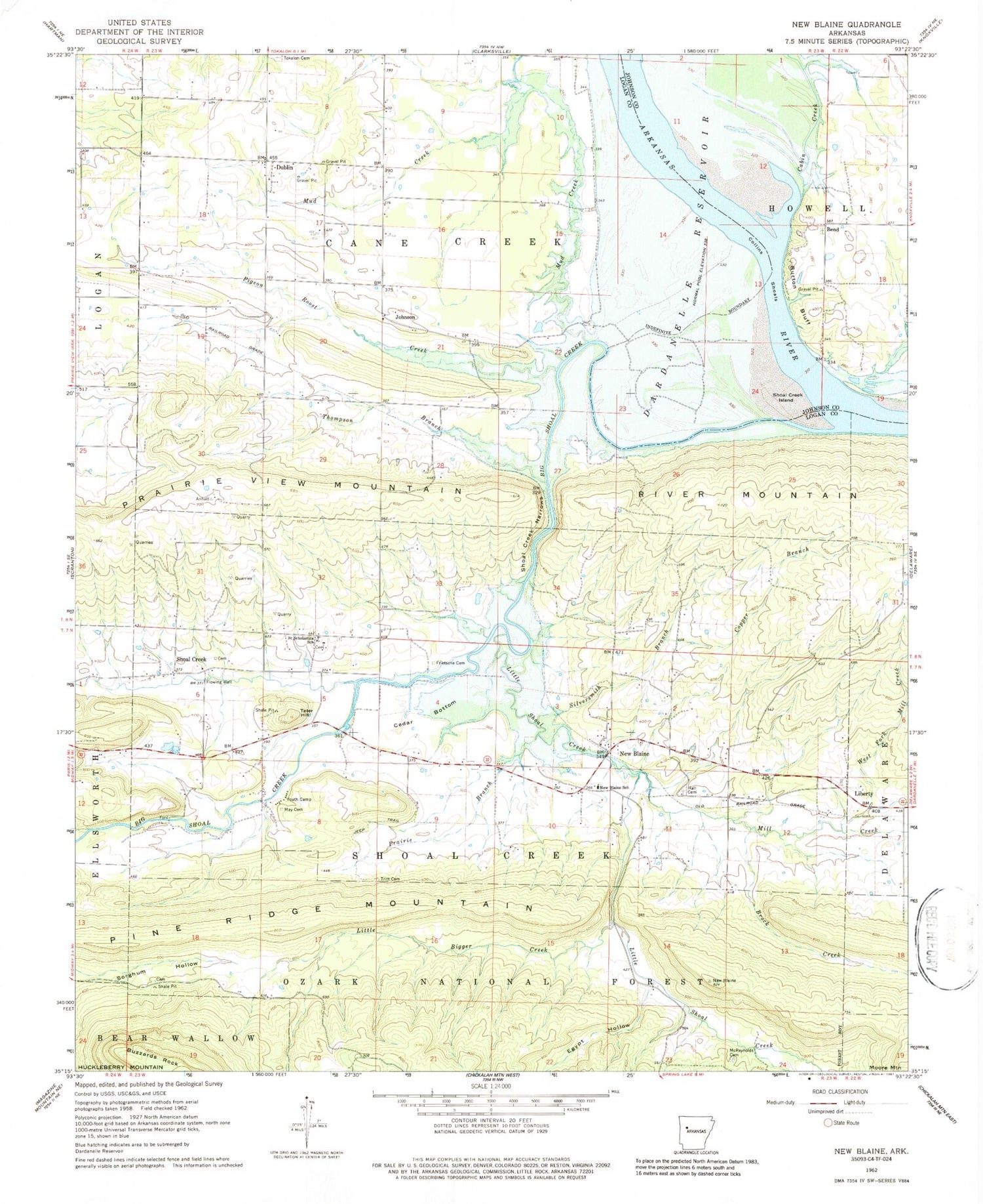 Classic USGS New Blaine Arkansas 7.5'x7.5' Topo Map Image
