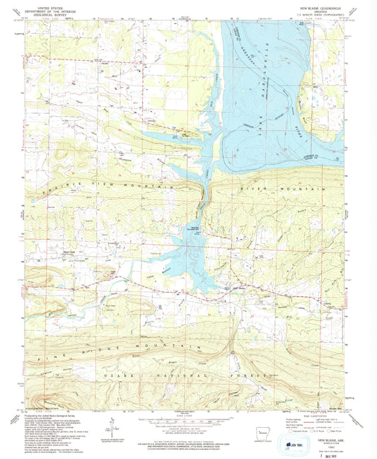 Classic USGS New Blaine Arkansas 7.5'x7.5' Topo Map Image