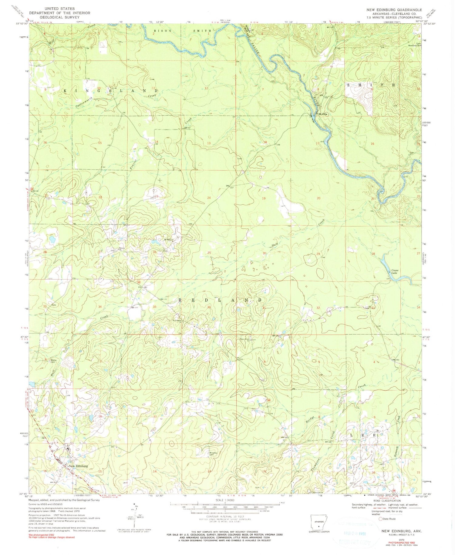 Classic USGS New Edinburg Arkansas 7.5'x7.5' Topo Map Image