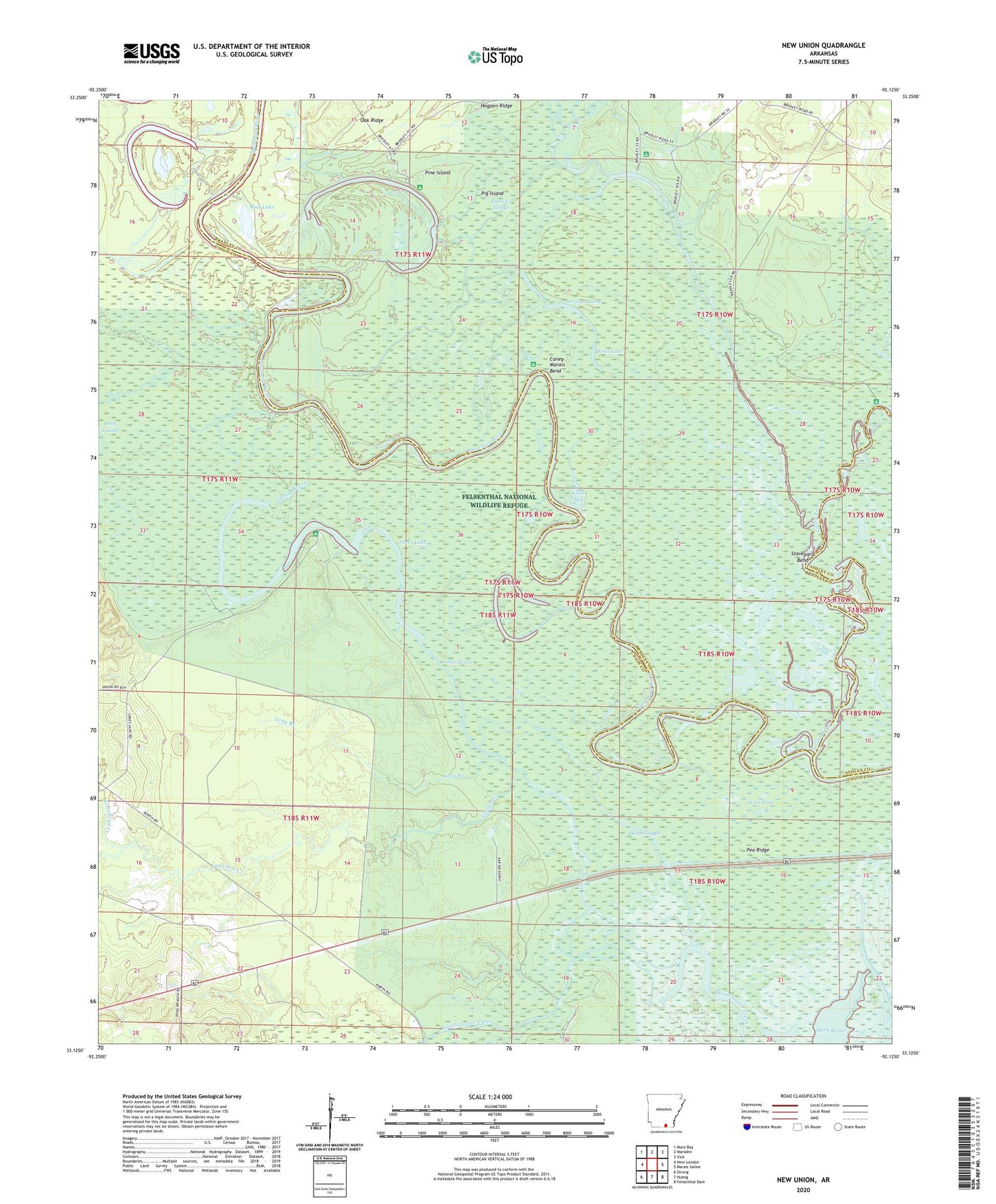 New Union Arkansas US Topo Map Image