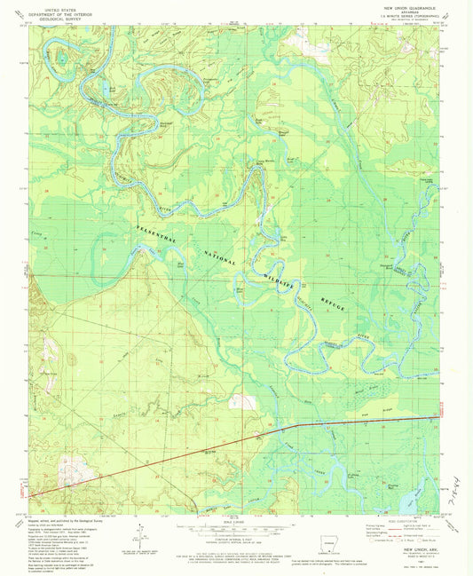 Classic USGS New Union Arkansas 7.5'x7.5' Topo Map Image