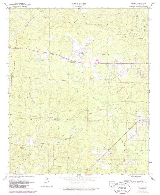 Classic USGS Newell Arkansas 7.5'x7.5' Topo Map Image