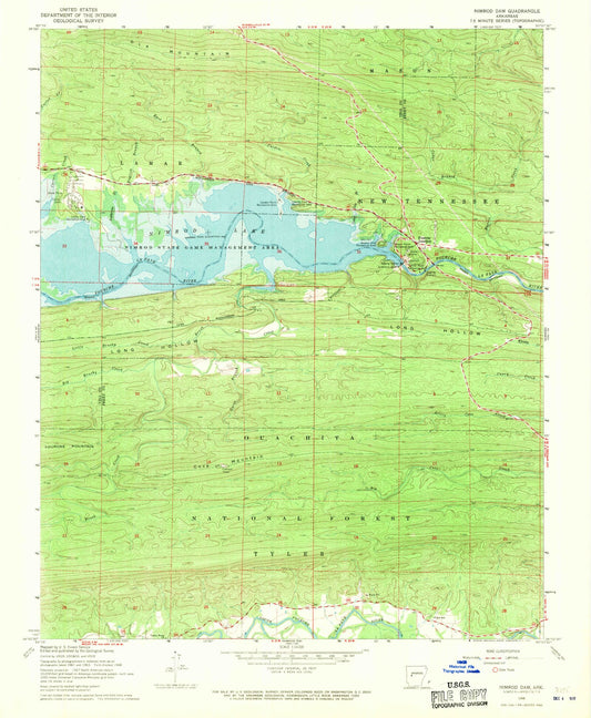 Classic USGS Nimrod Dam Arkansas 7.5'x7.5' Topo Map Image