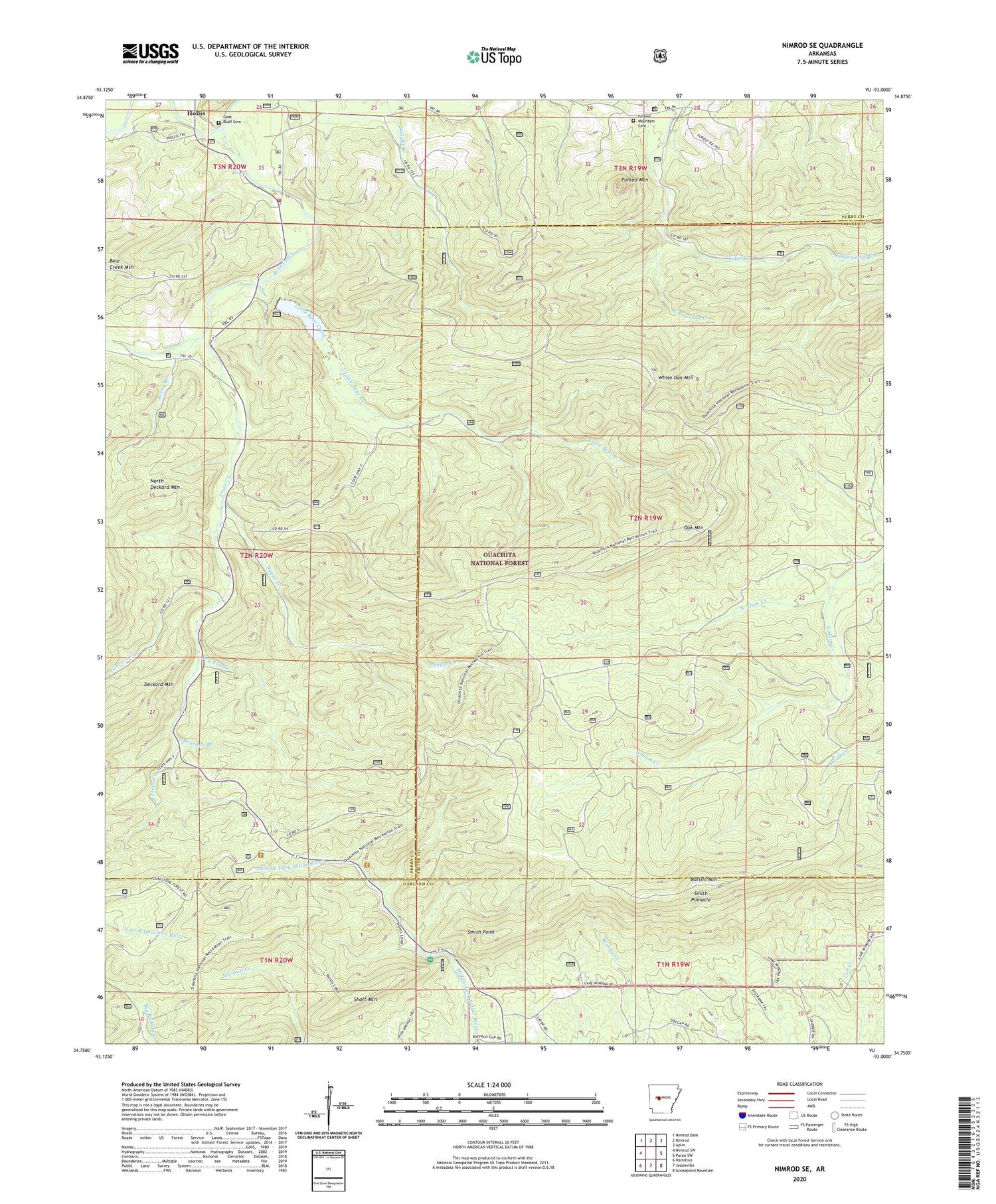 Nimrod SE Arkansas US Topo Map Image