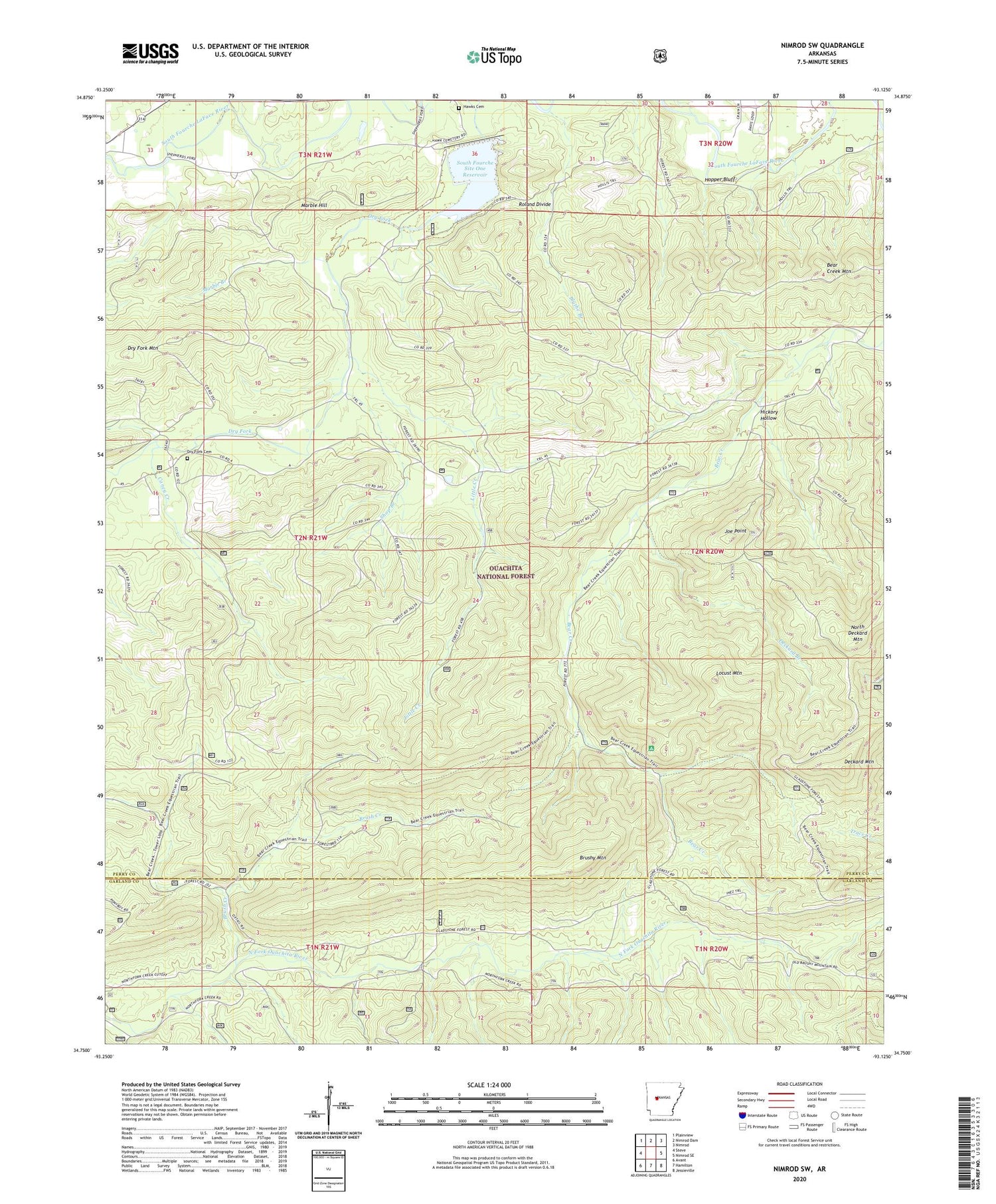 Nimrod SW Arkansas US Topo Map Image