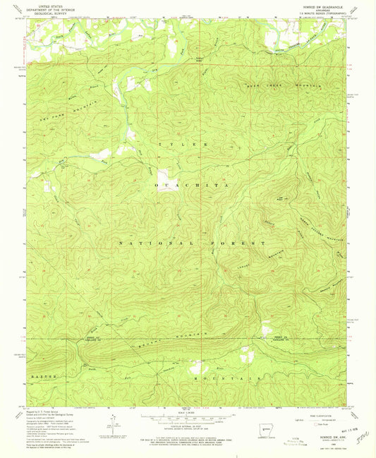 Classic USGS Nimrod SW Arkansas 7.5'x7.5' Topo Map Image
