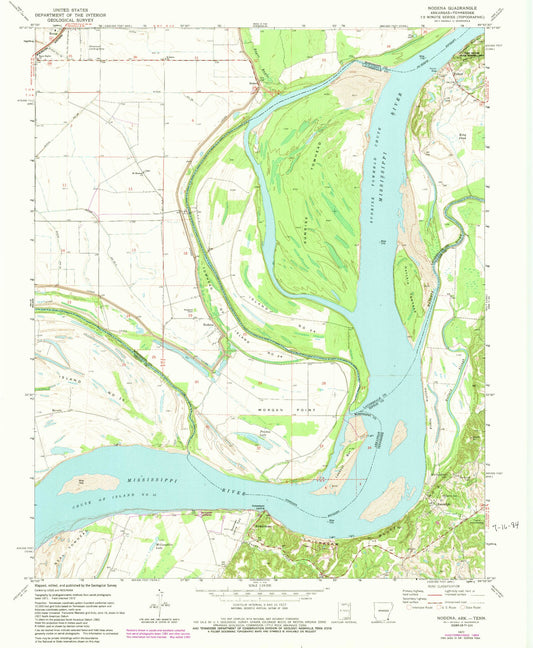 Classic USGS Nodena Arkansas 7.5'x7.5' Topo Map Image