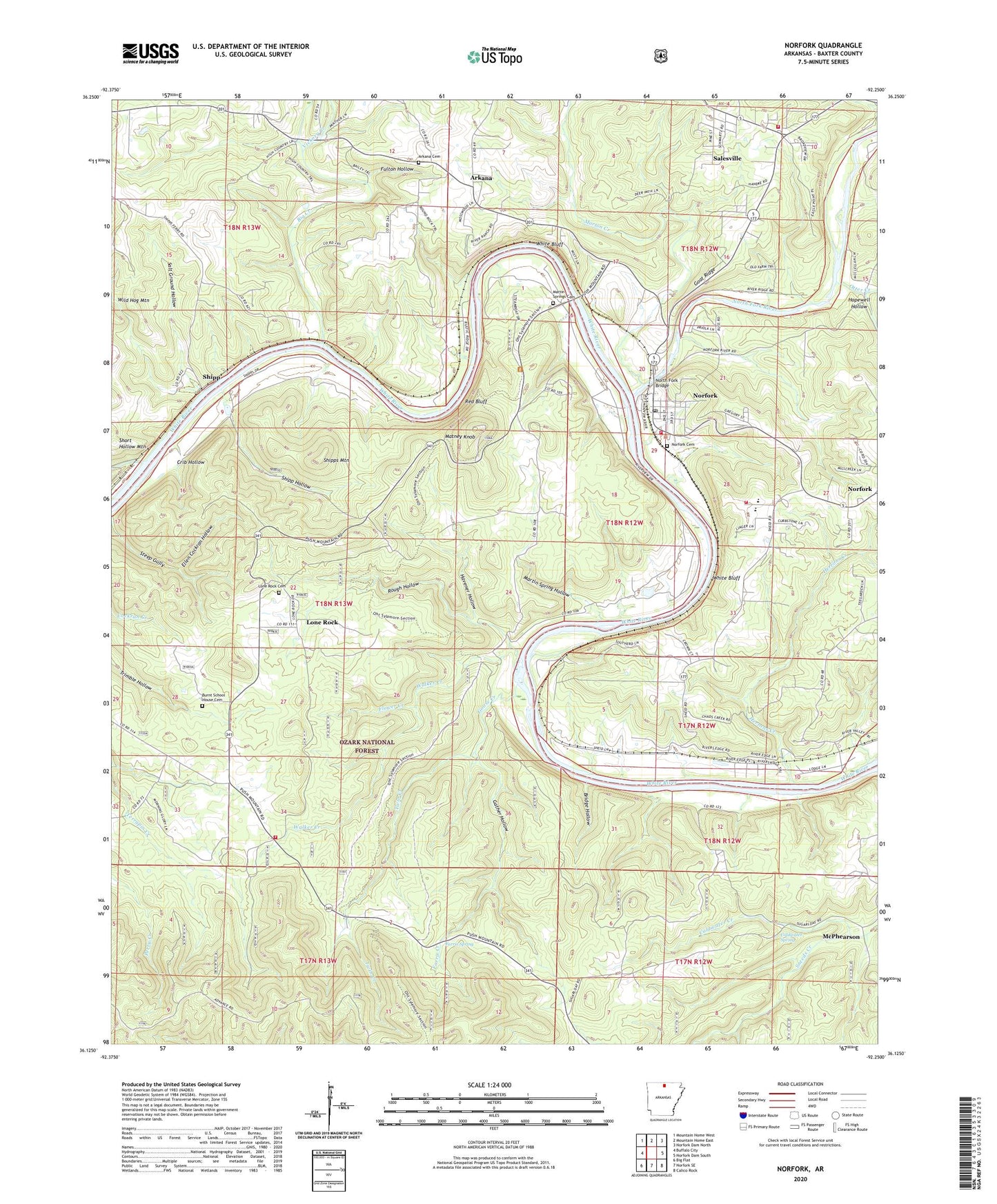 Norfork Arkansas US Topo Map Image