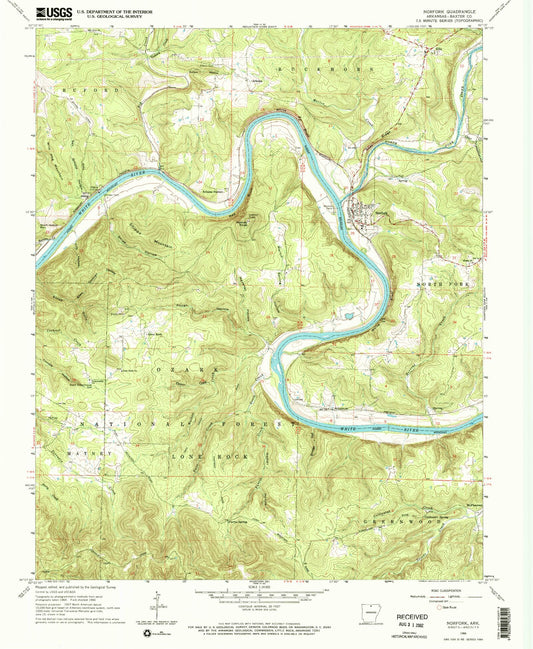 Classic USGS Norfork Arkansas 7.5'x7.5' Topo Map Image