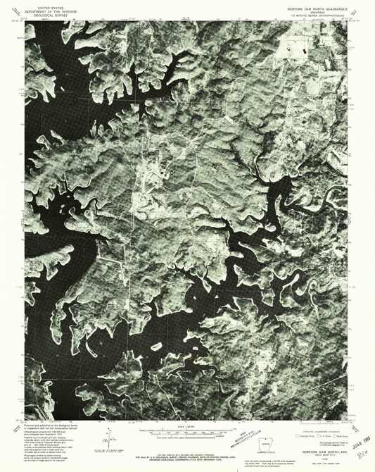 Classic USGS Norfork Dam North Arkansas 7.5'x7.5' Topo Map Image
