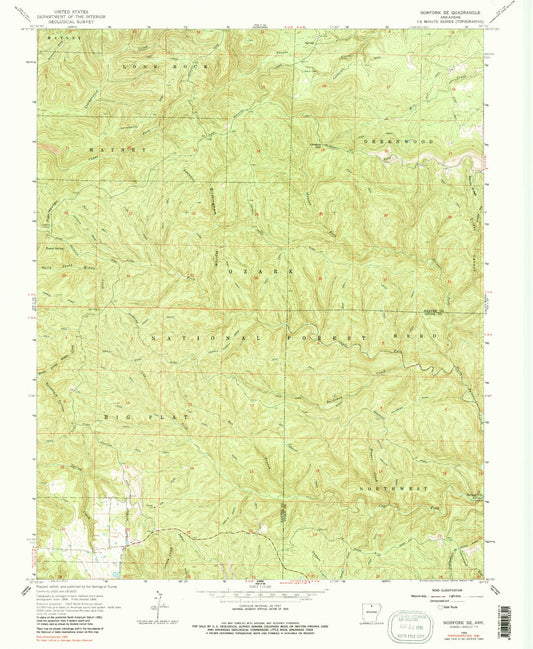 Classic USGS Norfork SE Arkansas 7.5'x7.5' Topo Map Image