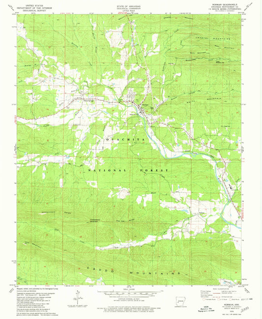 Classic USGS Norman Arkansas 7.5'x7.5' Topo Map Image