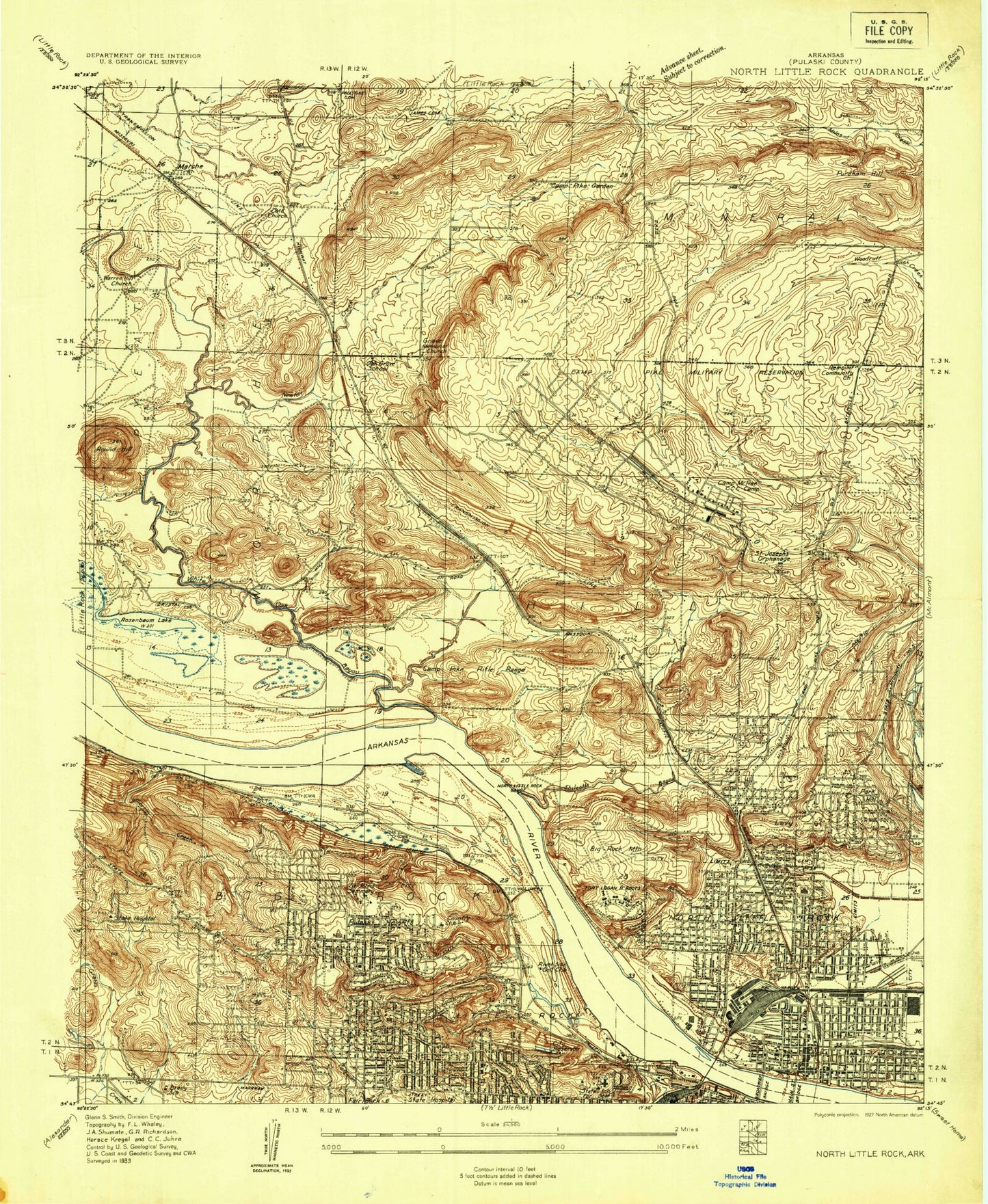Classic USGS North Little Rock Arkansas 7.5'x7.5' Topo Map Image