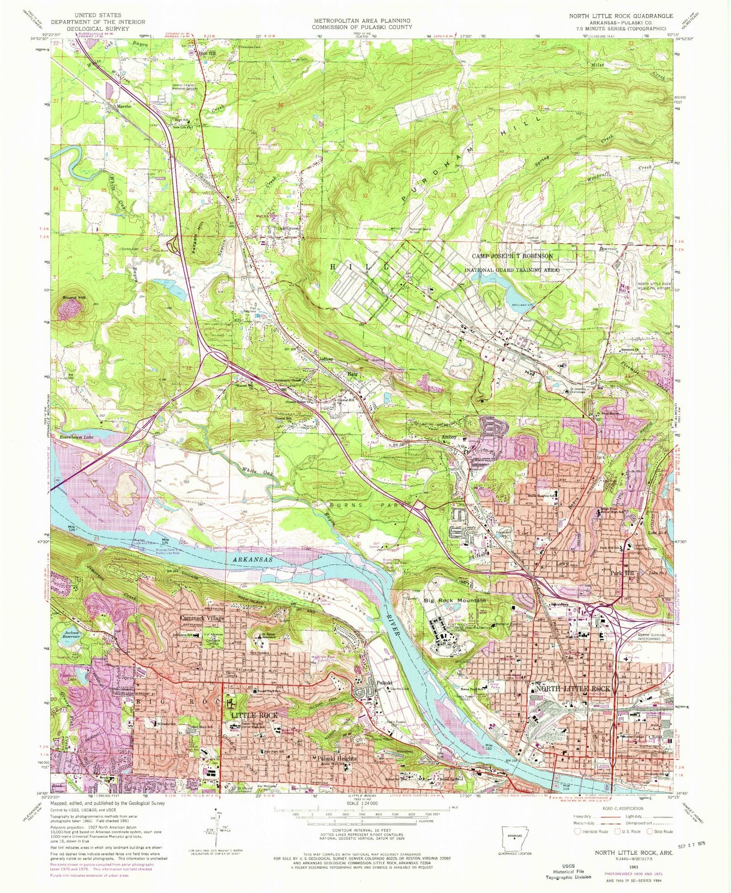 Classic USGS North Little Rock Arkansas 7.5'x7.5' Topo Map Image