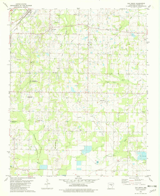 Classic USGS Oak Grove Arkansas 7.5'x7.5' Topo Map Image