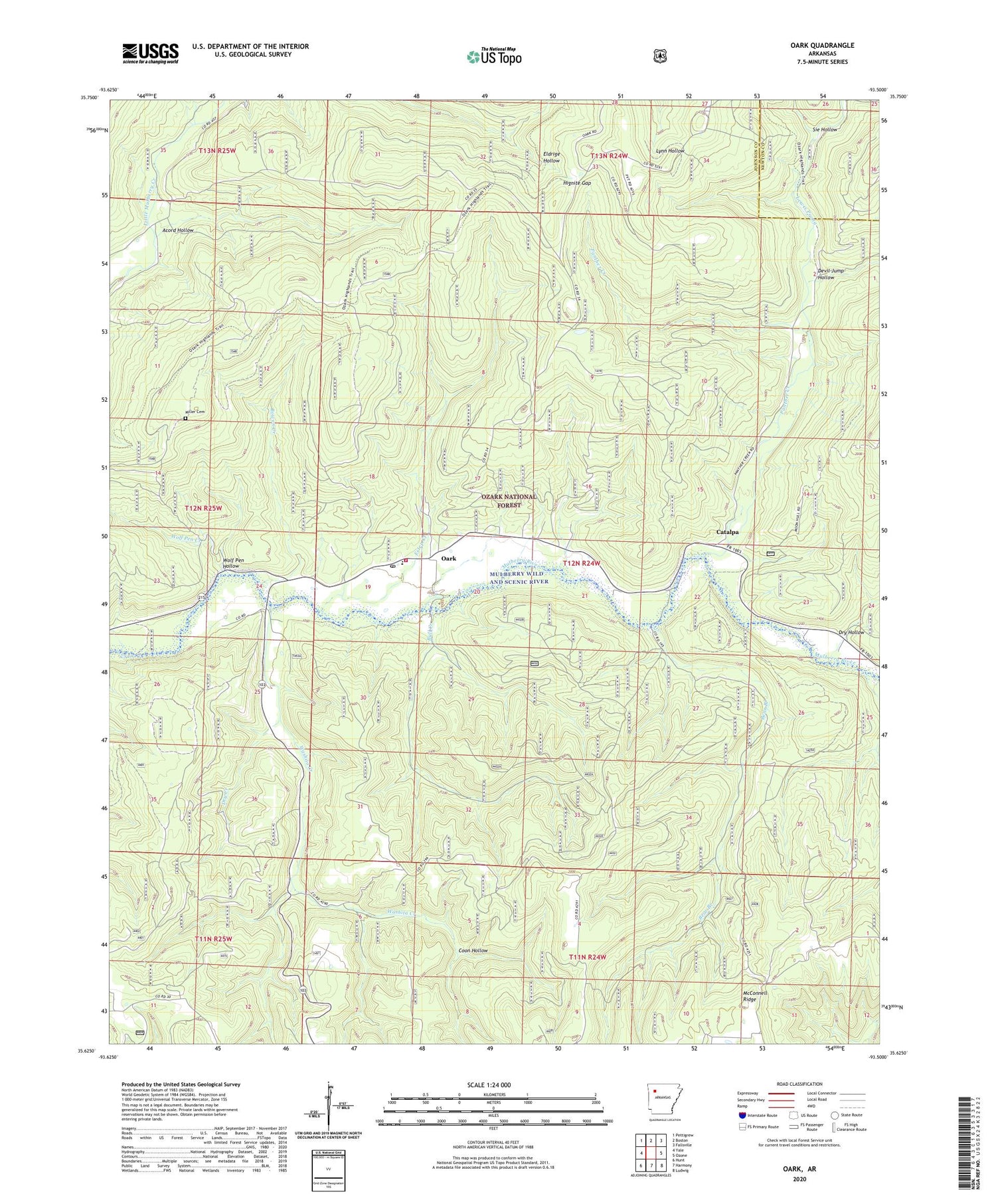Oark Arkansas US Topo Map Image