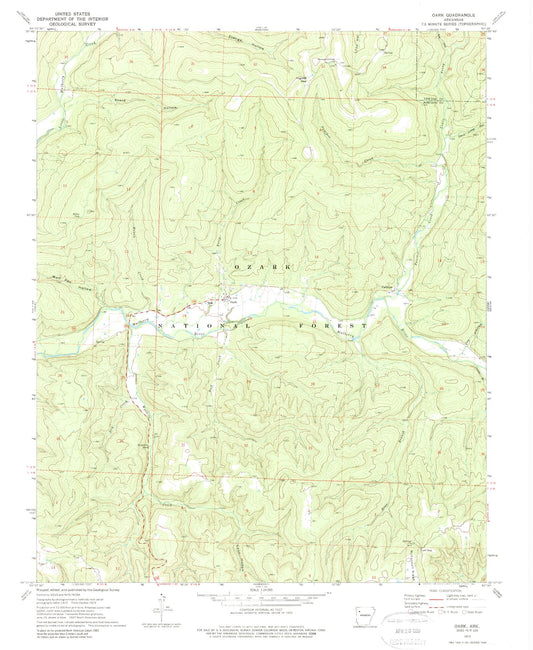 Classic USGS Oark Arkansas 7.5'x7.5' Topo Map Image