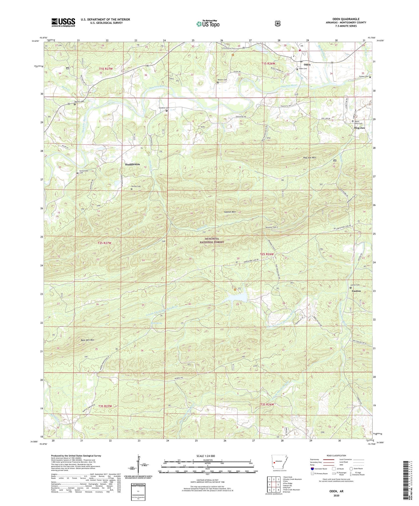 Oden Arkansas US Topo Map Image