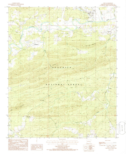 Classic USGS Oden Arkansas 7.5'x7.5' Topo Map Image