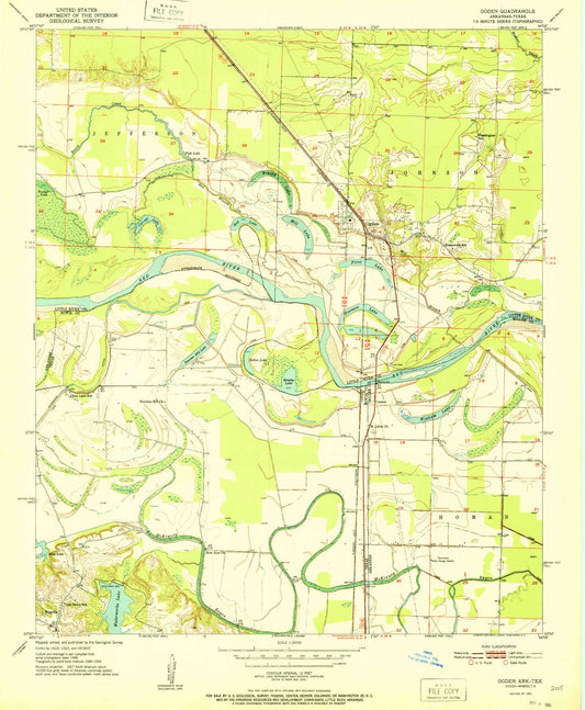 Classic USGS Ogden Arkansas 7.5'x7.5' Topo Map Image