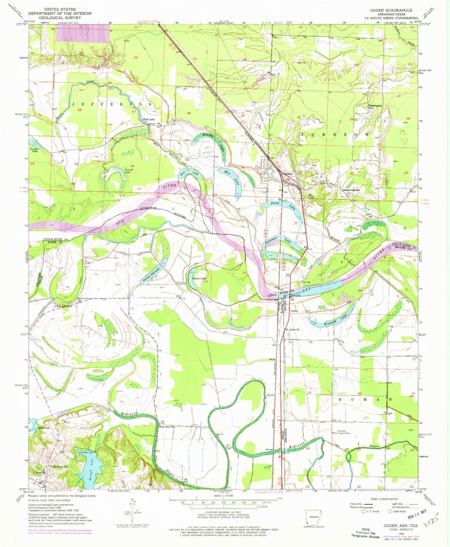 Classic USGS Ogden Arkansas 7.5'x7.5' Topo Map Image