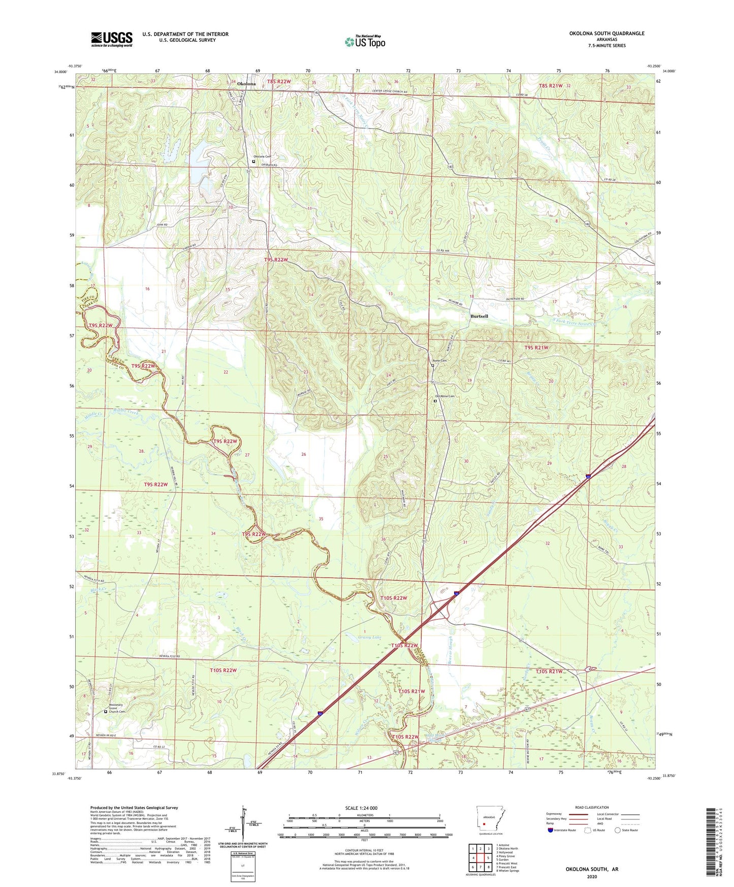 Okolona South Arkansas US Topo Map Image