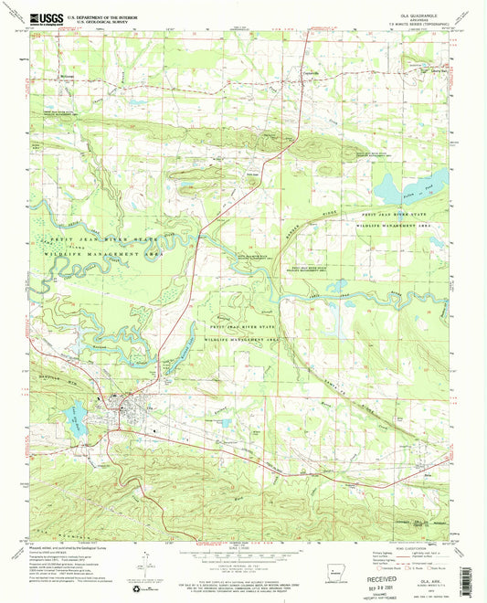 Classic USGS Ola Arkansas 7.5'x7.5' Topo Map Image