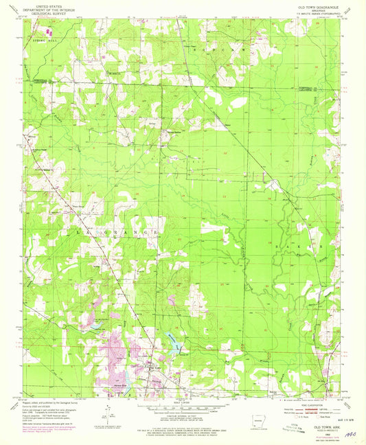 Classic USGS Old Town Arkansas 7.5'x7.5' Topo Map Image