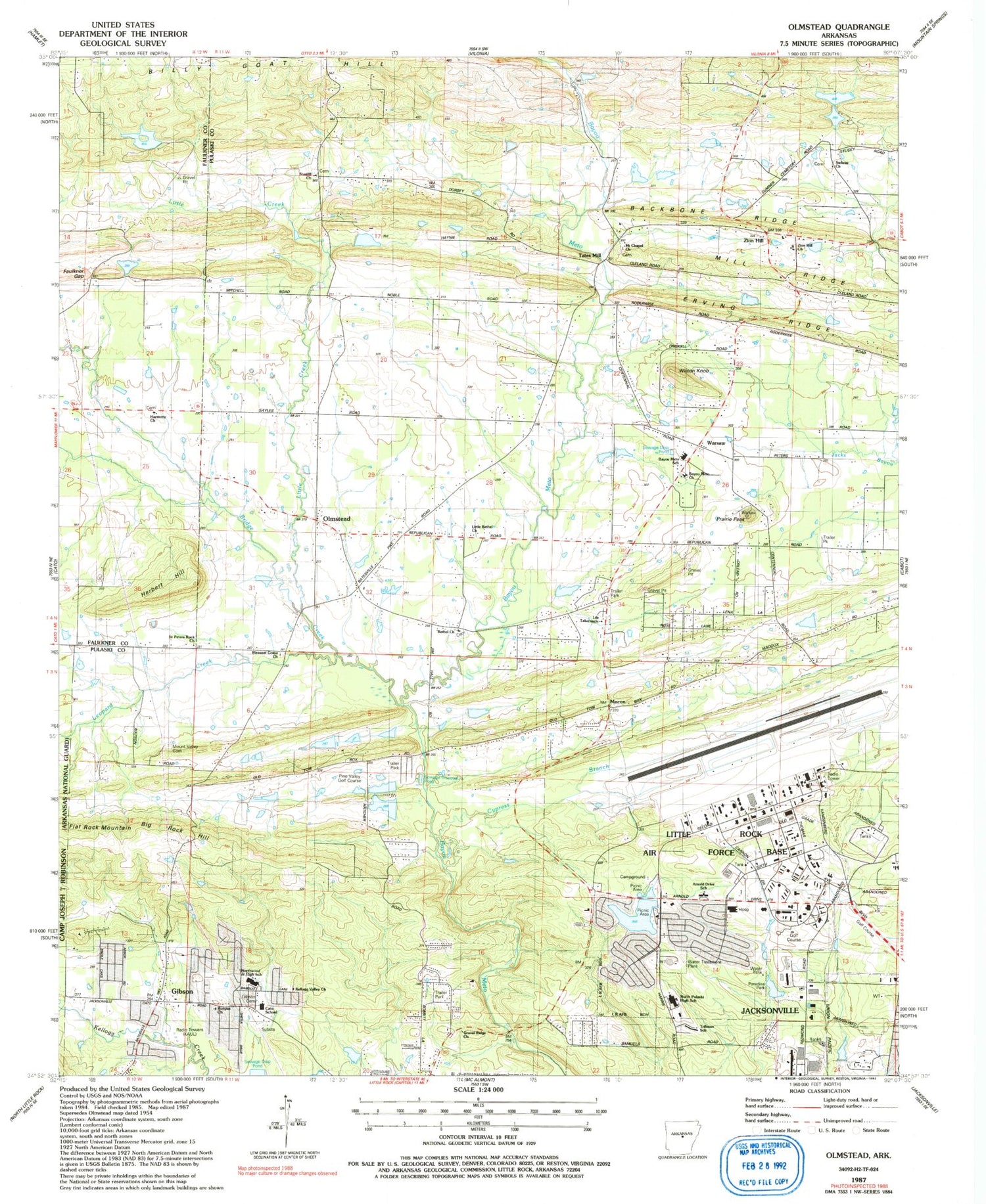 Classic USGS Olmstead Arkansas 7.5'x7.5' Topo Map Image