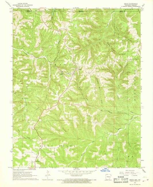 Classic USGS Omaha Arkansas 7.5'x7.5' Topo Map Image