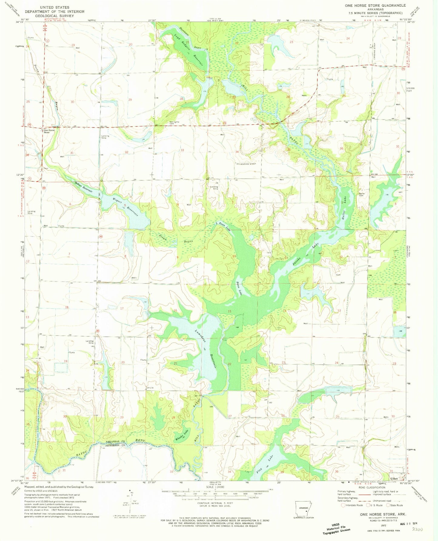 Classic USGS One Horse Store Arkansas 7.5'x7.5' Topo Map Image