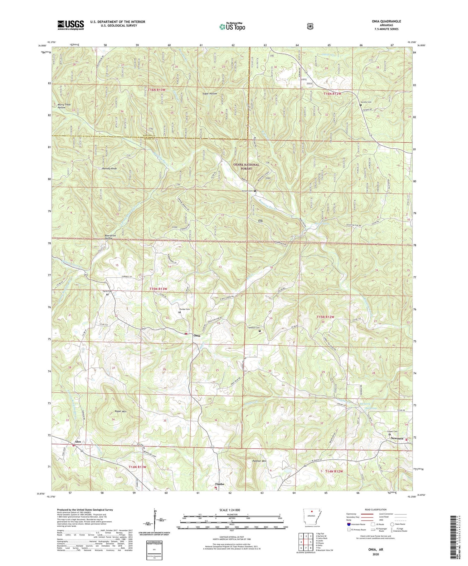Onia Arkansas US Topo Map Image