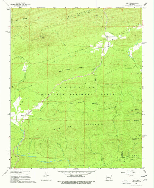Classic USGS Onyx Arkansas 7.5'x7.5' Topo Map Image